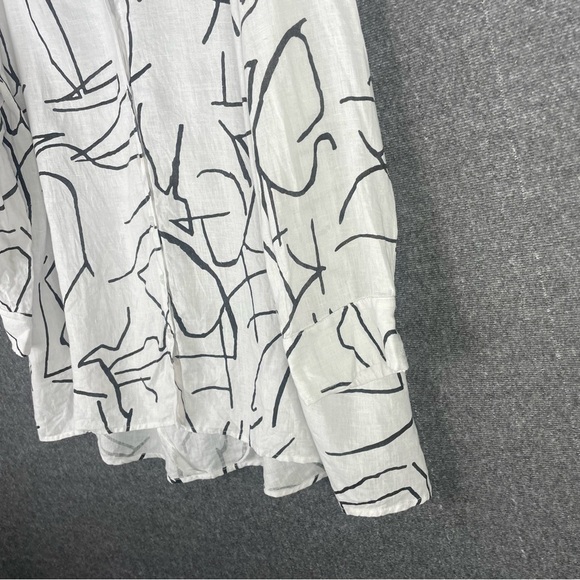 Finley Linen Tunic L White Black Line Art Print Minimalist Boho Lagenlook Top - Picture 3 of 11